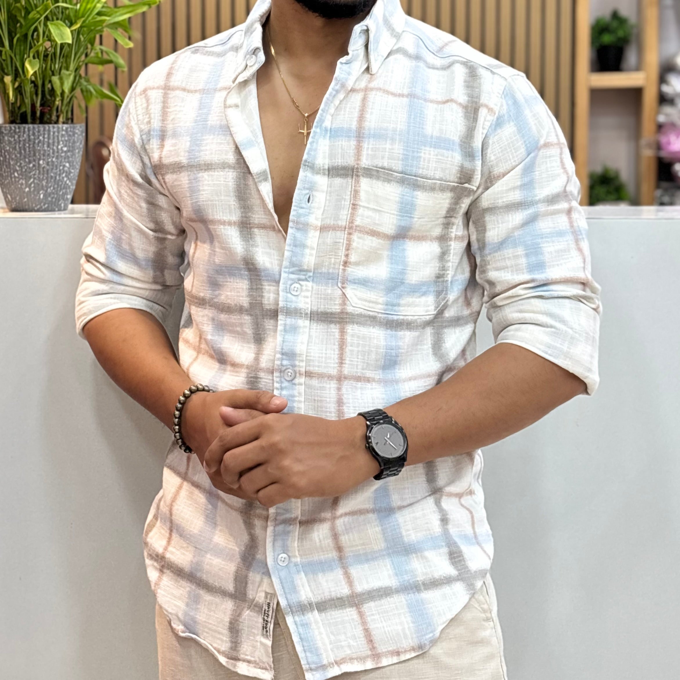 Pastel Plaid Linen Check Shirt