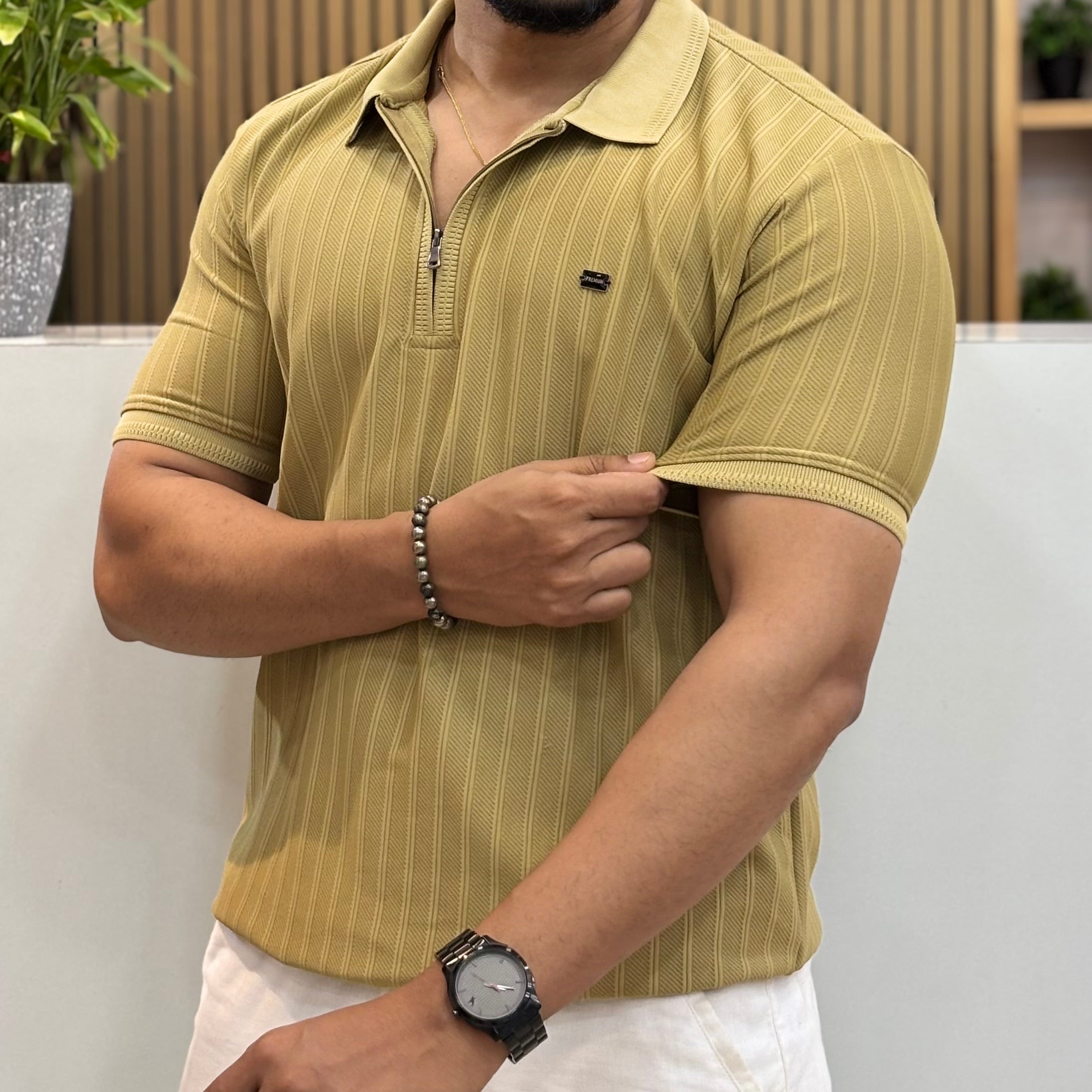 Half Sleeve Zip Polo T-Shirt