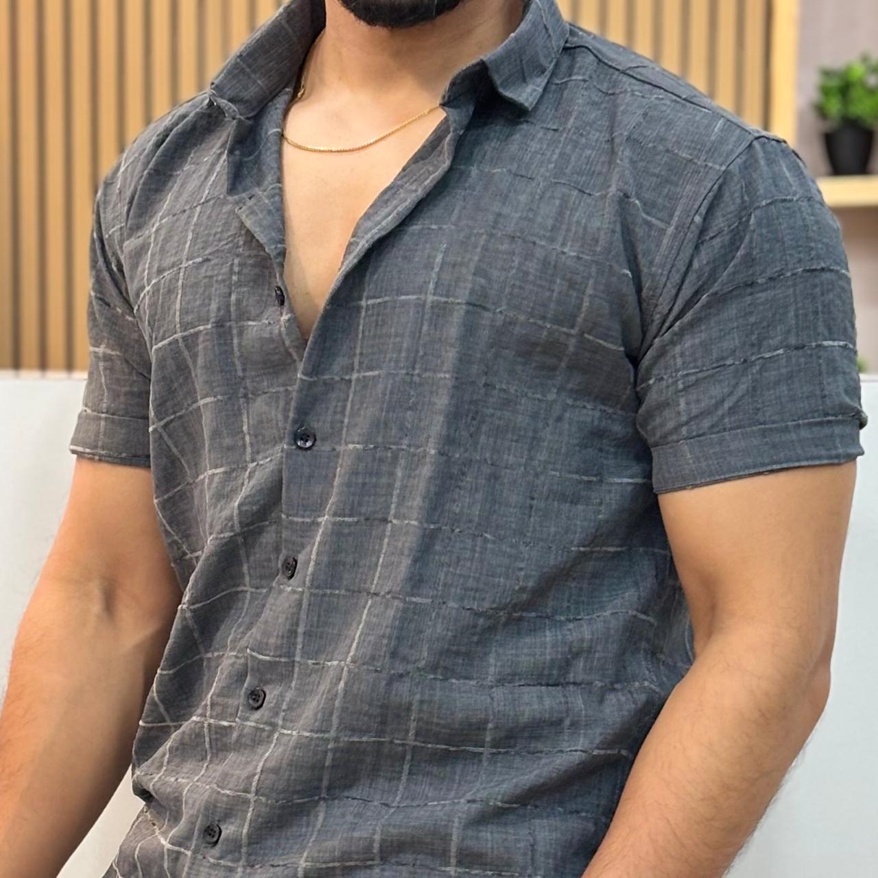 Linen Checks Half Sleeve Shirt Charcoal