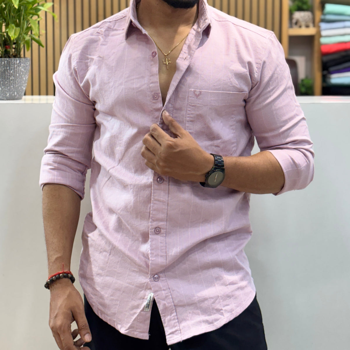 Premium Textured Cotton Shirt – Blush Pink