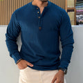 Henley Neck Regular Fit Pure Cotton T-shirt - Teal Blue