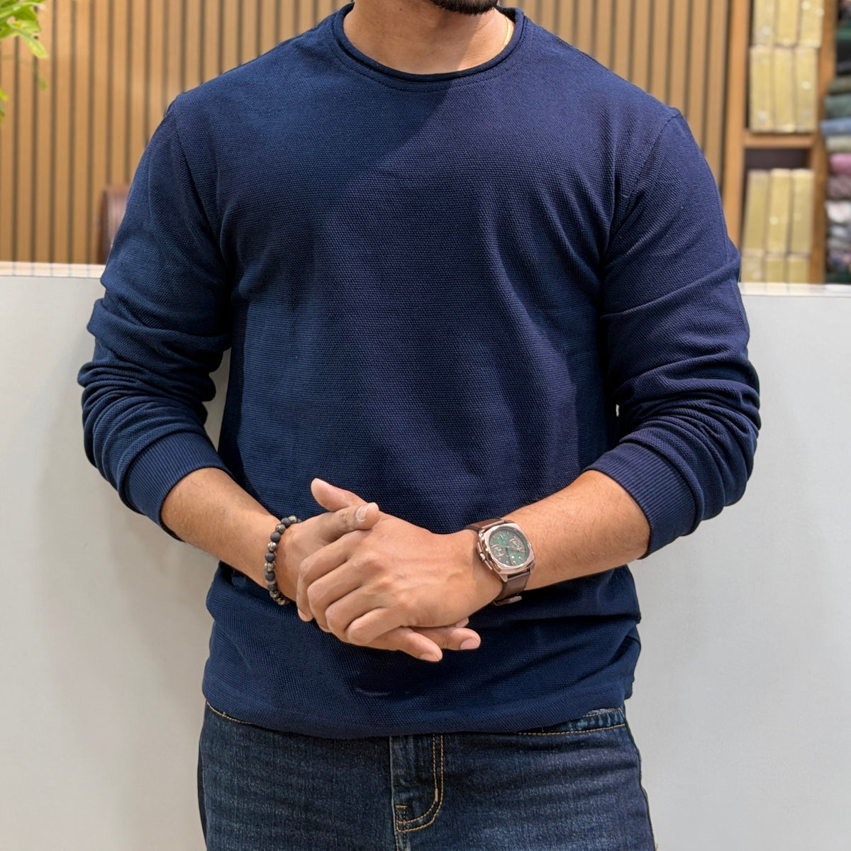 Crew Neck Full Sleeve T-Shirt – Navy Blue
