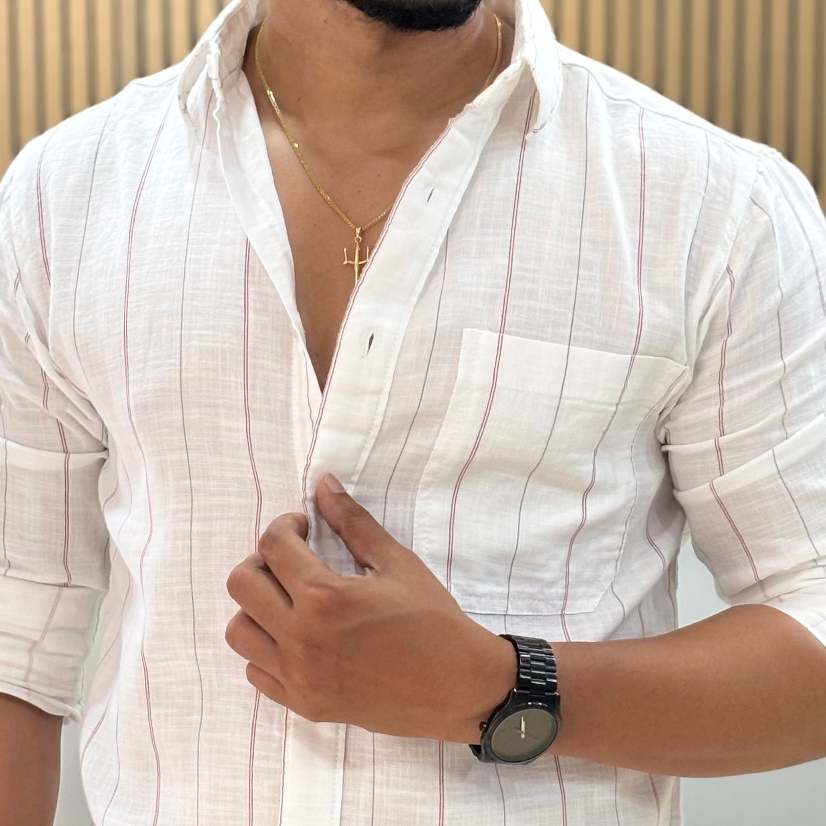 Vertical Stripe Cotton Linen Shirt