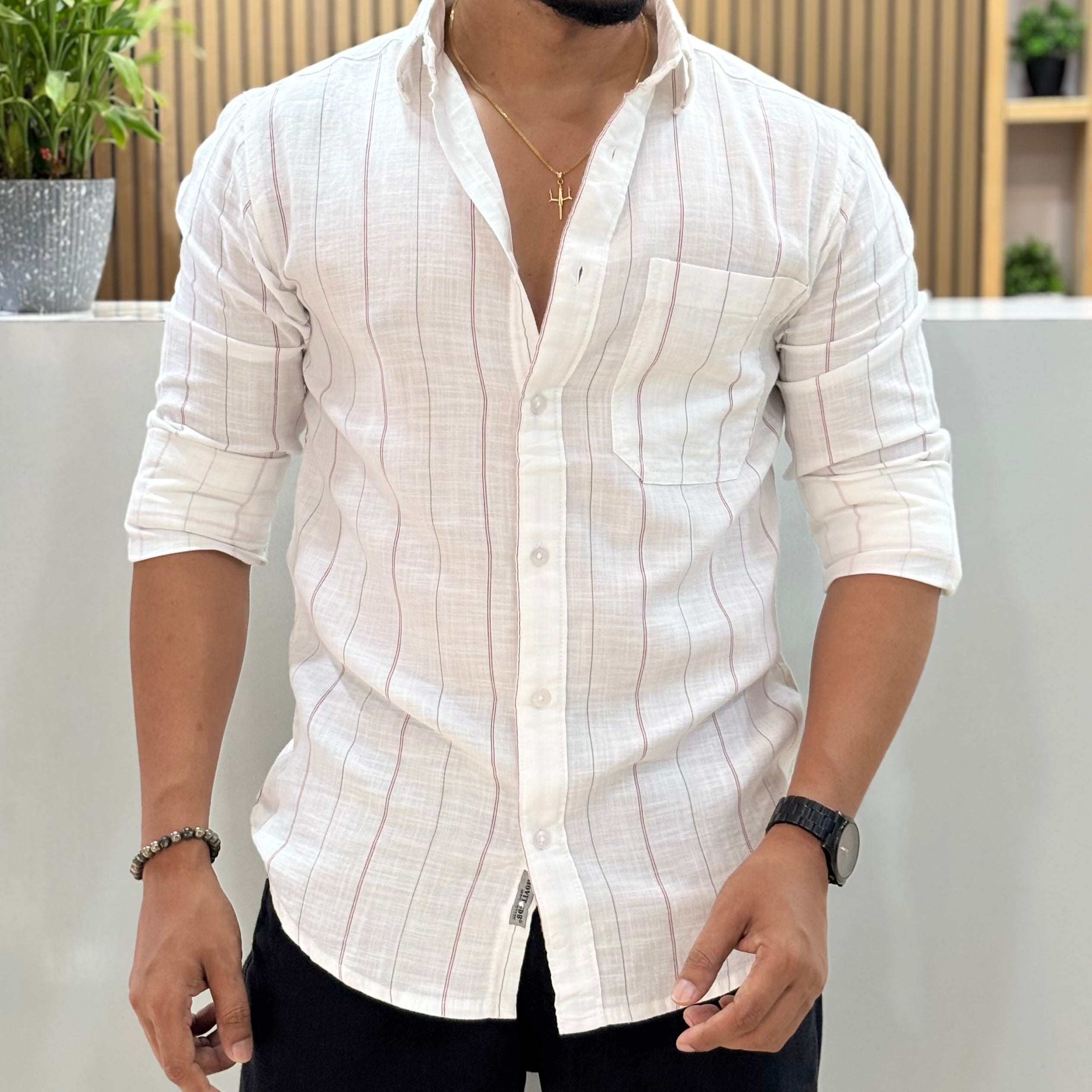 Vertical Stripe Cotton Linen Shirt