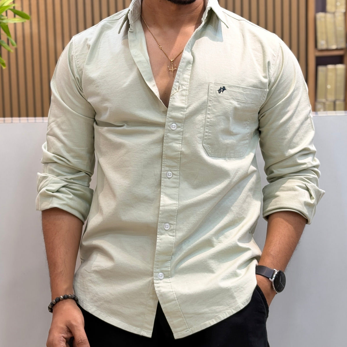 Cotton Casual Shirt - Sage Green