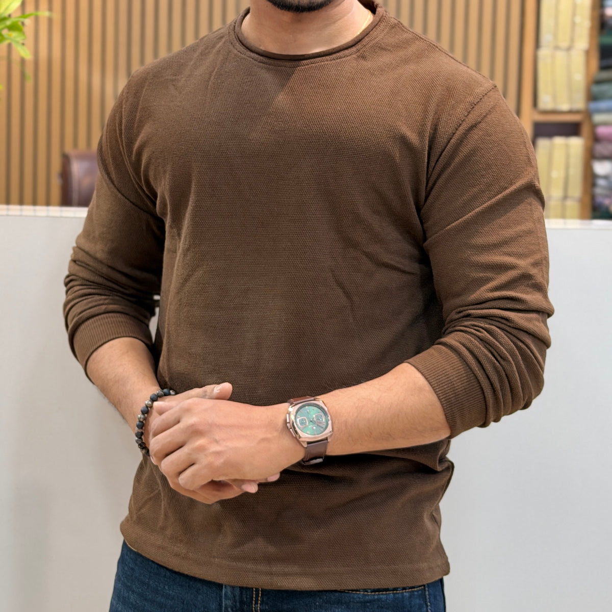 Crew Neck Full Sleeve T-Shirt – Brown