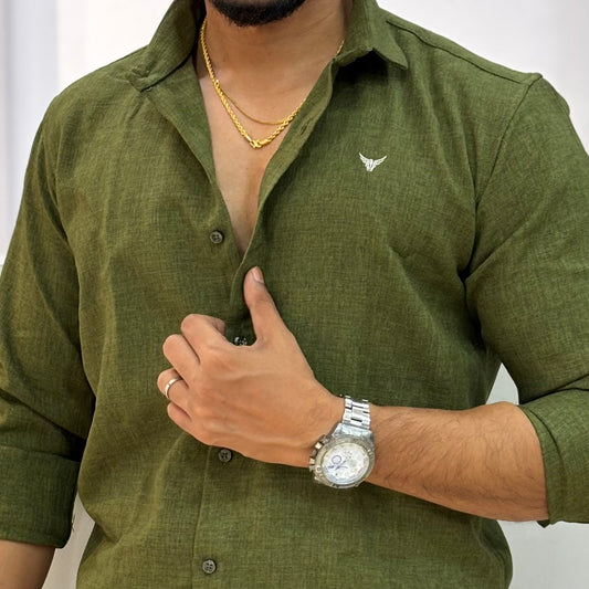 Green Linen Blend Shirt