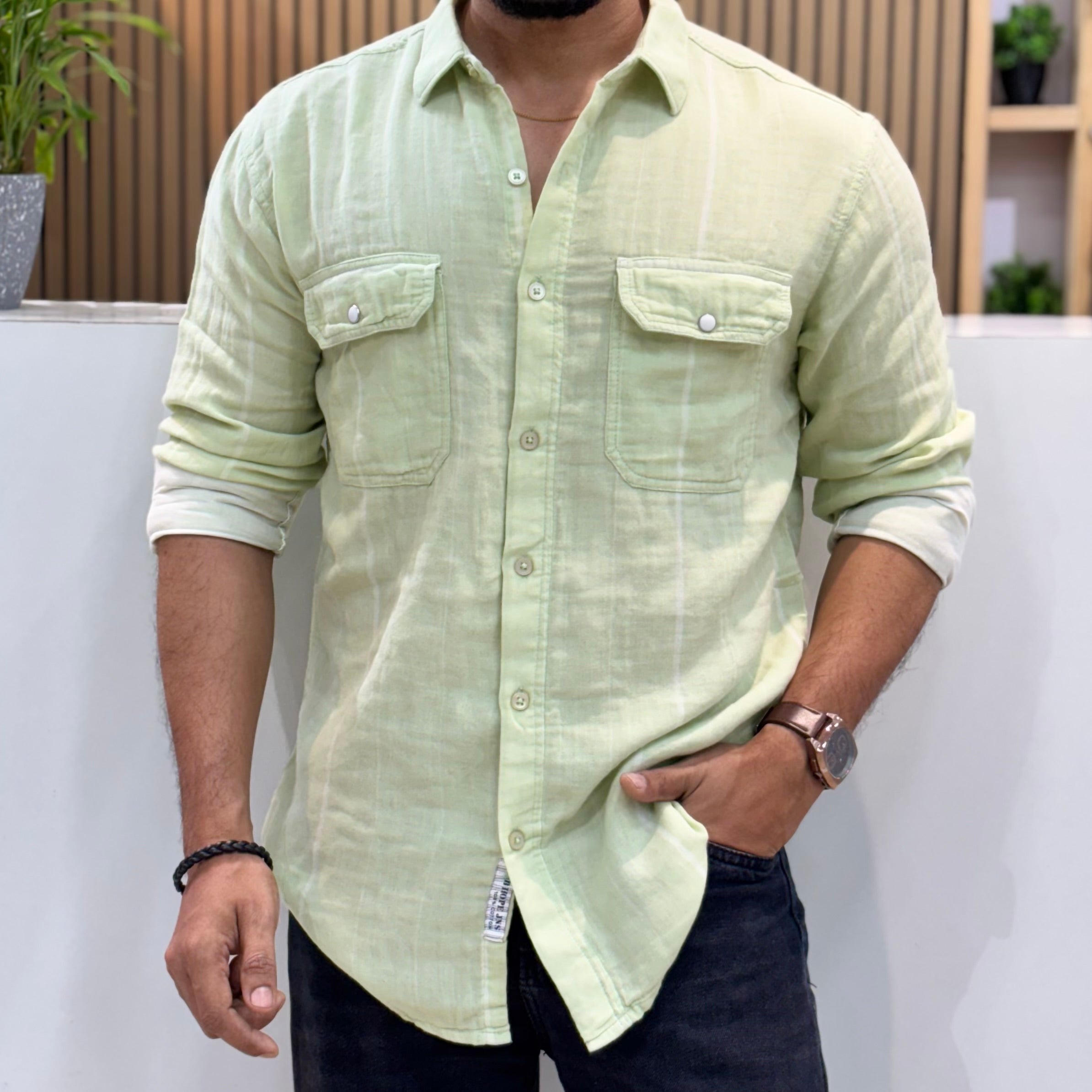 Linen Cotton Striped DP Shirt