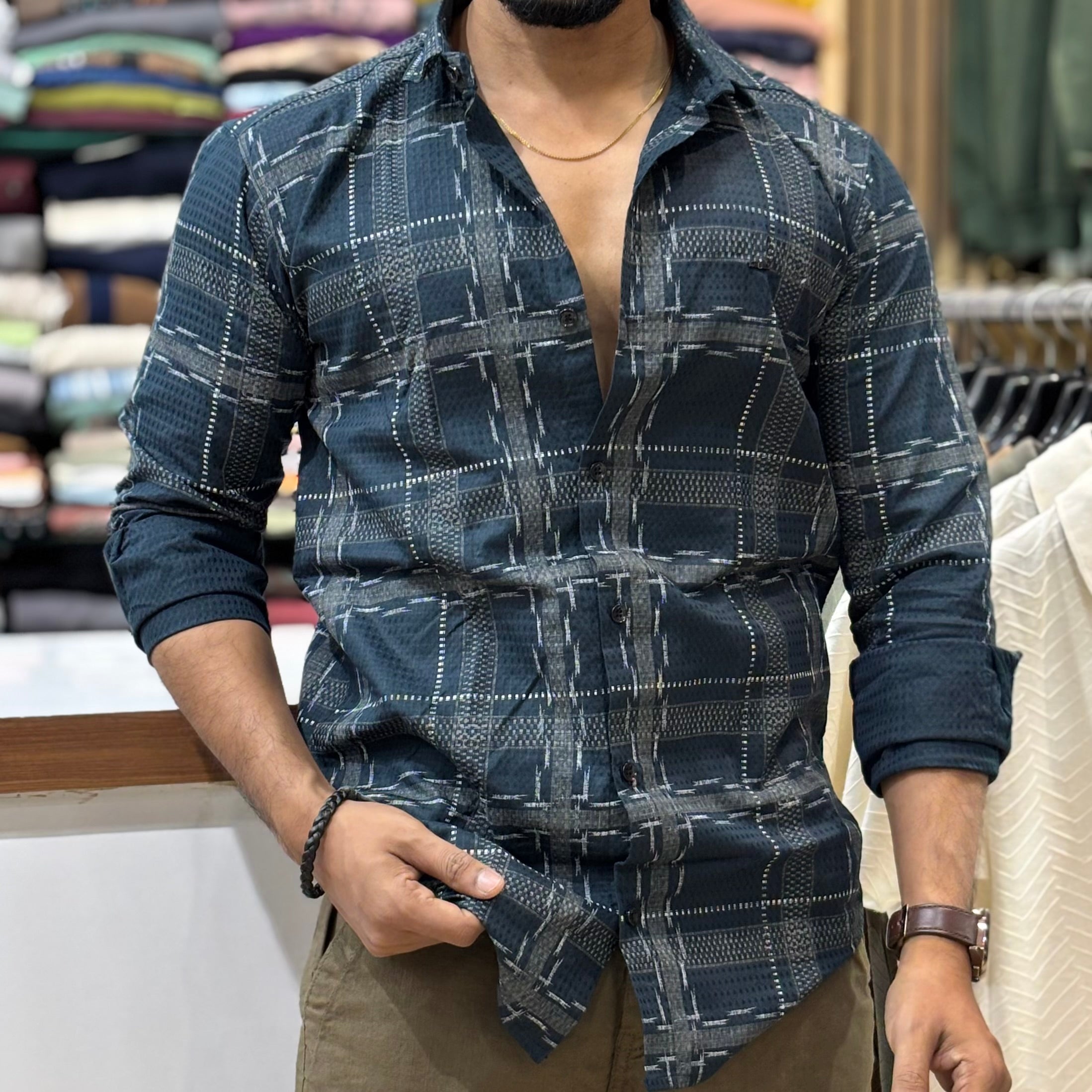 Texture Teal Check Shirt