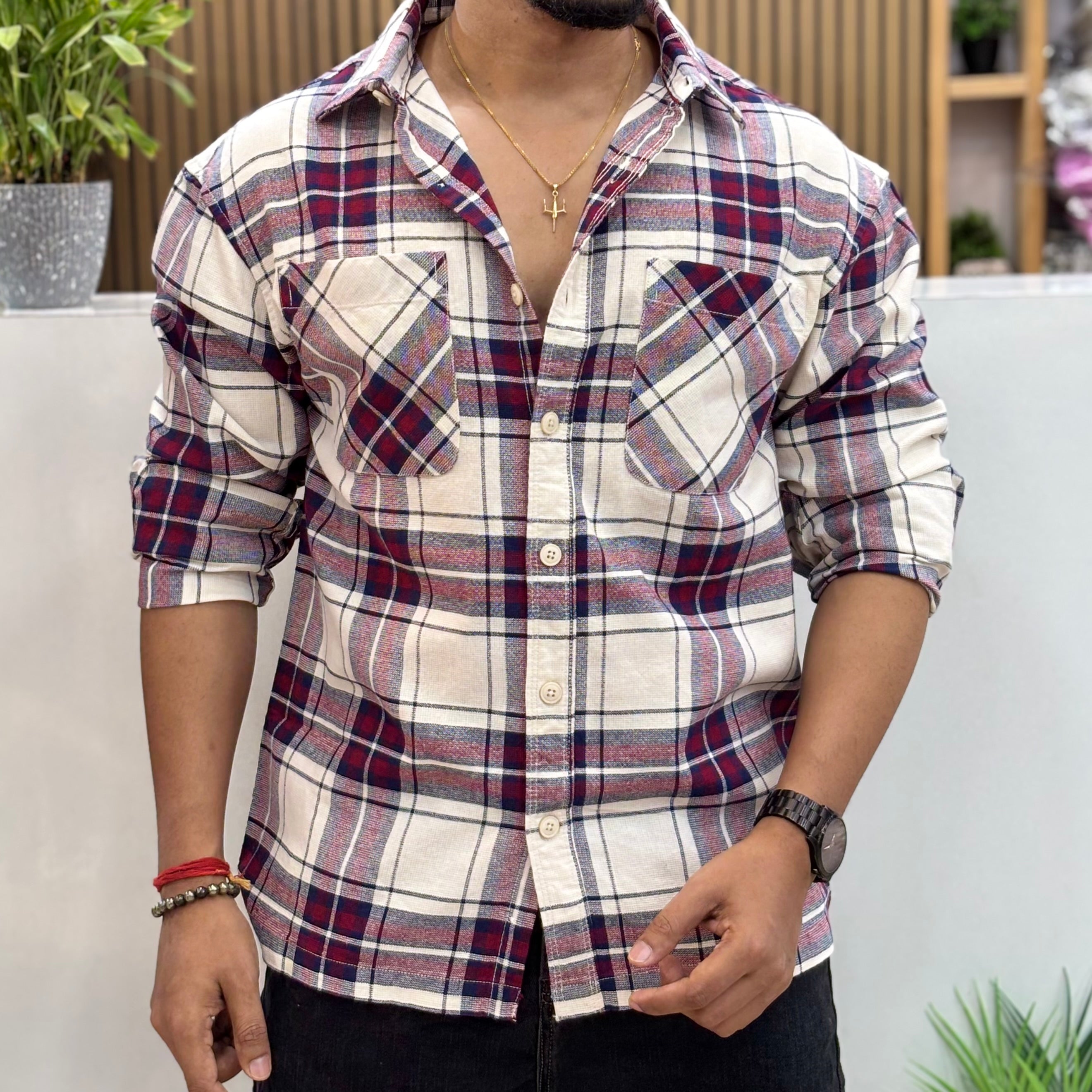 Boxy Fit Check Shirt for Men