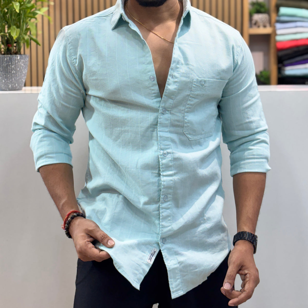 Premium Textured Cotton Shirt – Powder Blue