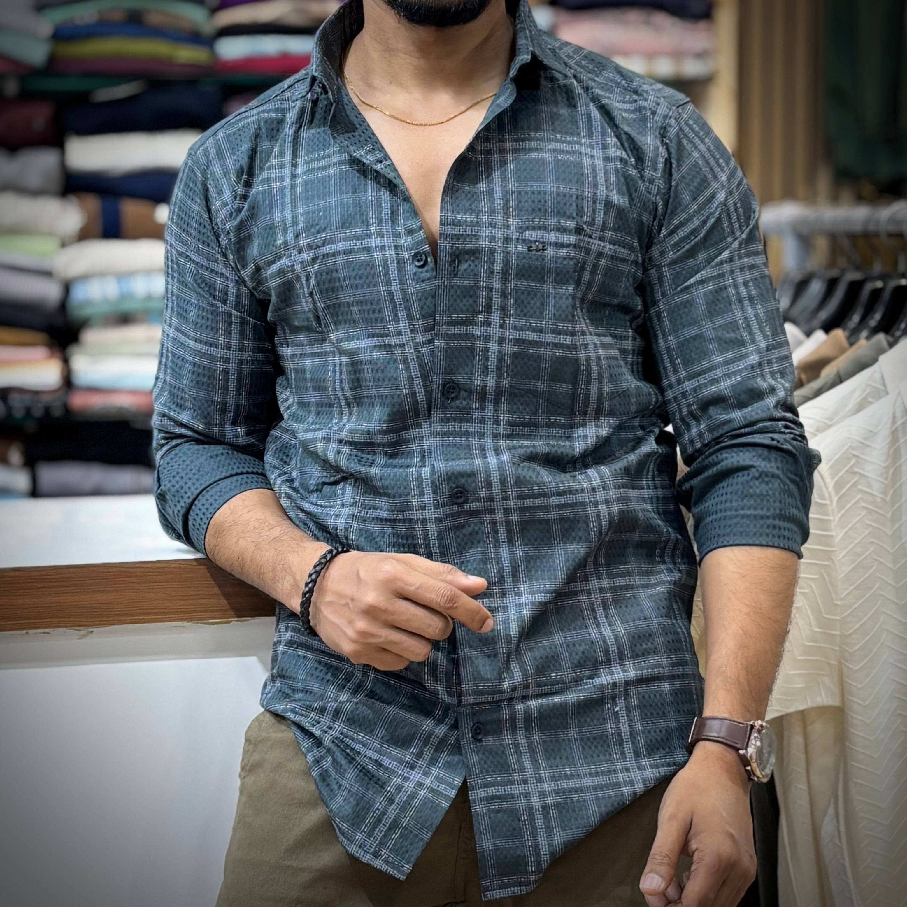 Texture Teal Check Shirt