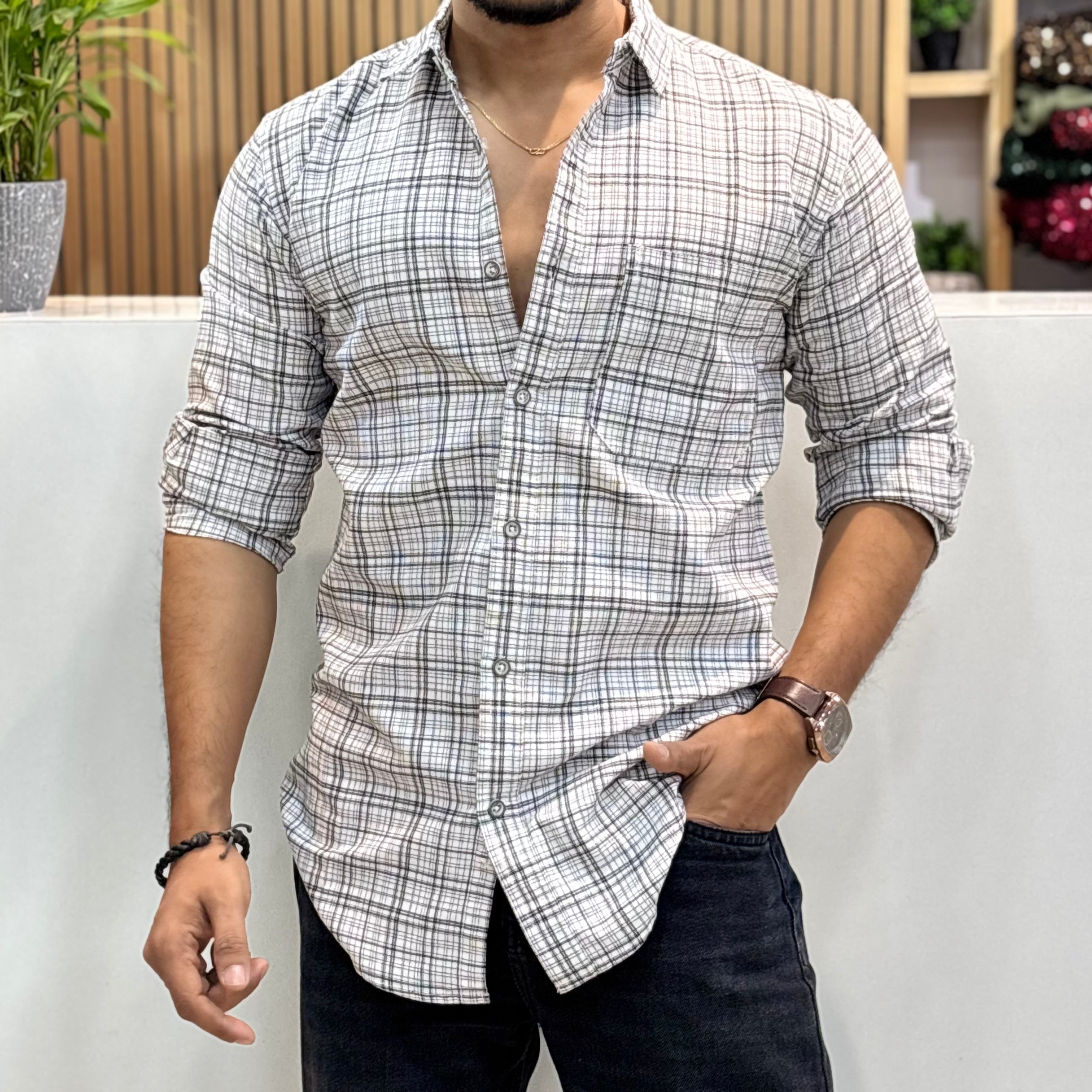 Classic Micro Check Shirt White
