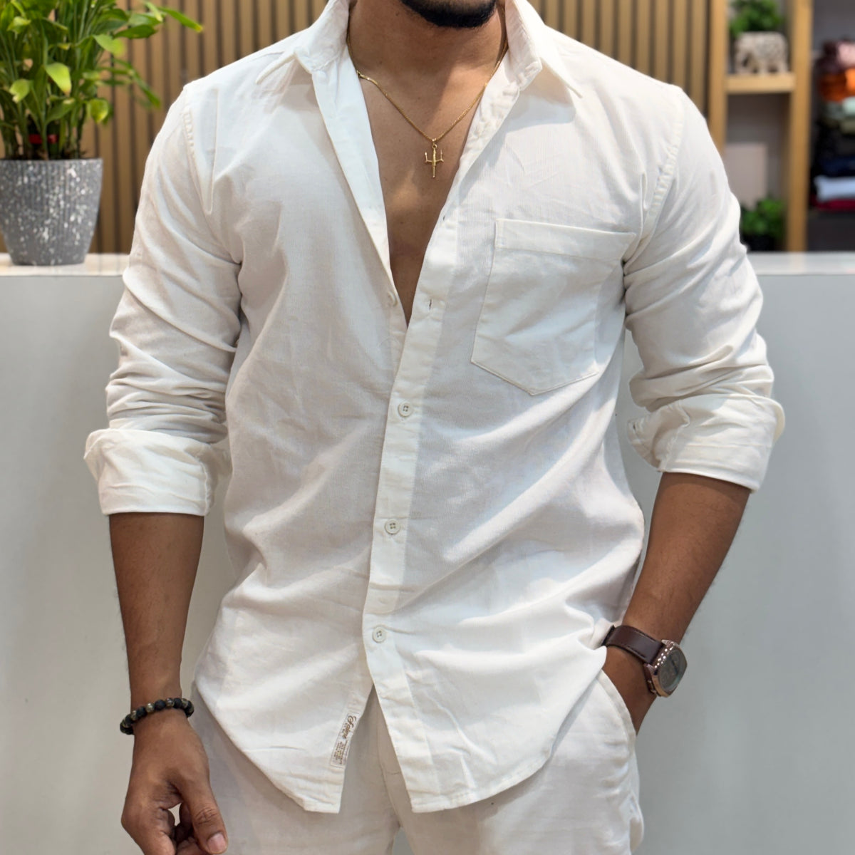 Corduroy Shirt for Men | Classic White