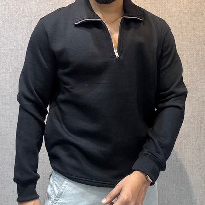 Polo Zipper Full Sleeve Black Sweatshirt