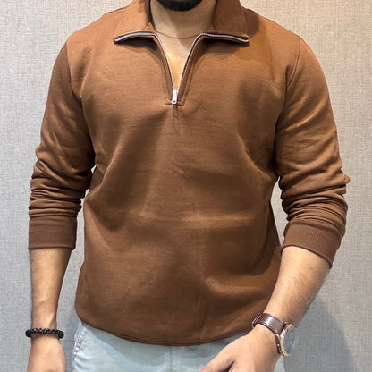 Polo Zipper Full Sleeve Rust Brown Sweatshirt