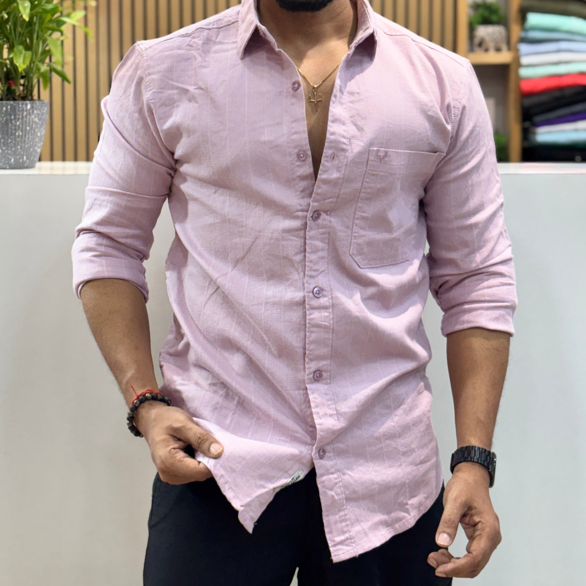 Premium Textured Cotton Shirt – Blush Pink