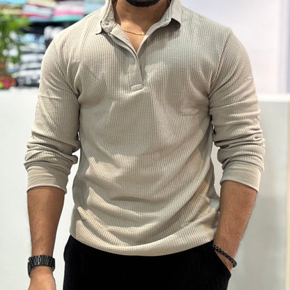 Grey Waffle Design Polo T-Shirt