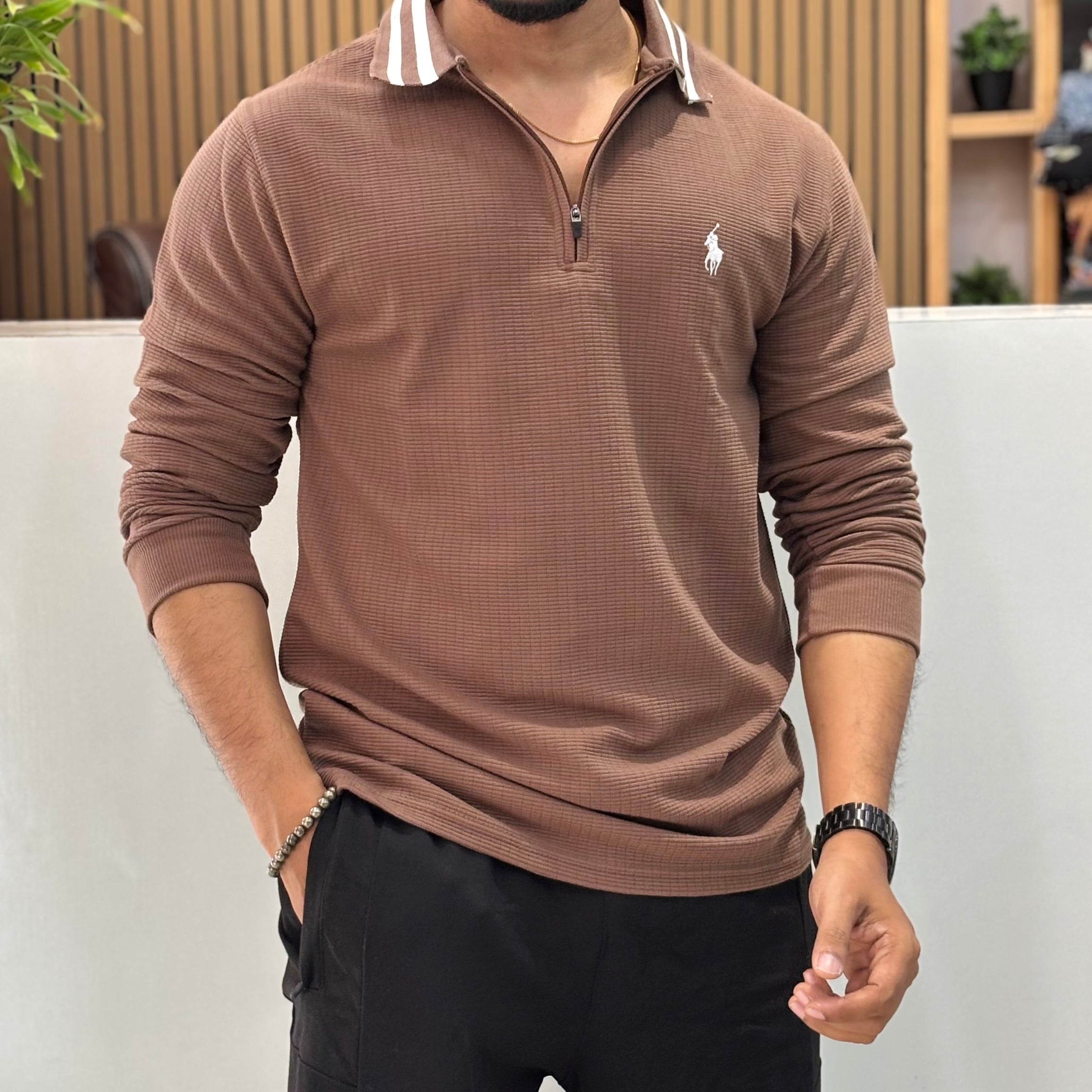 Premium Full Sleeve Zip Polo T-Shirt