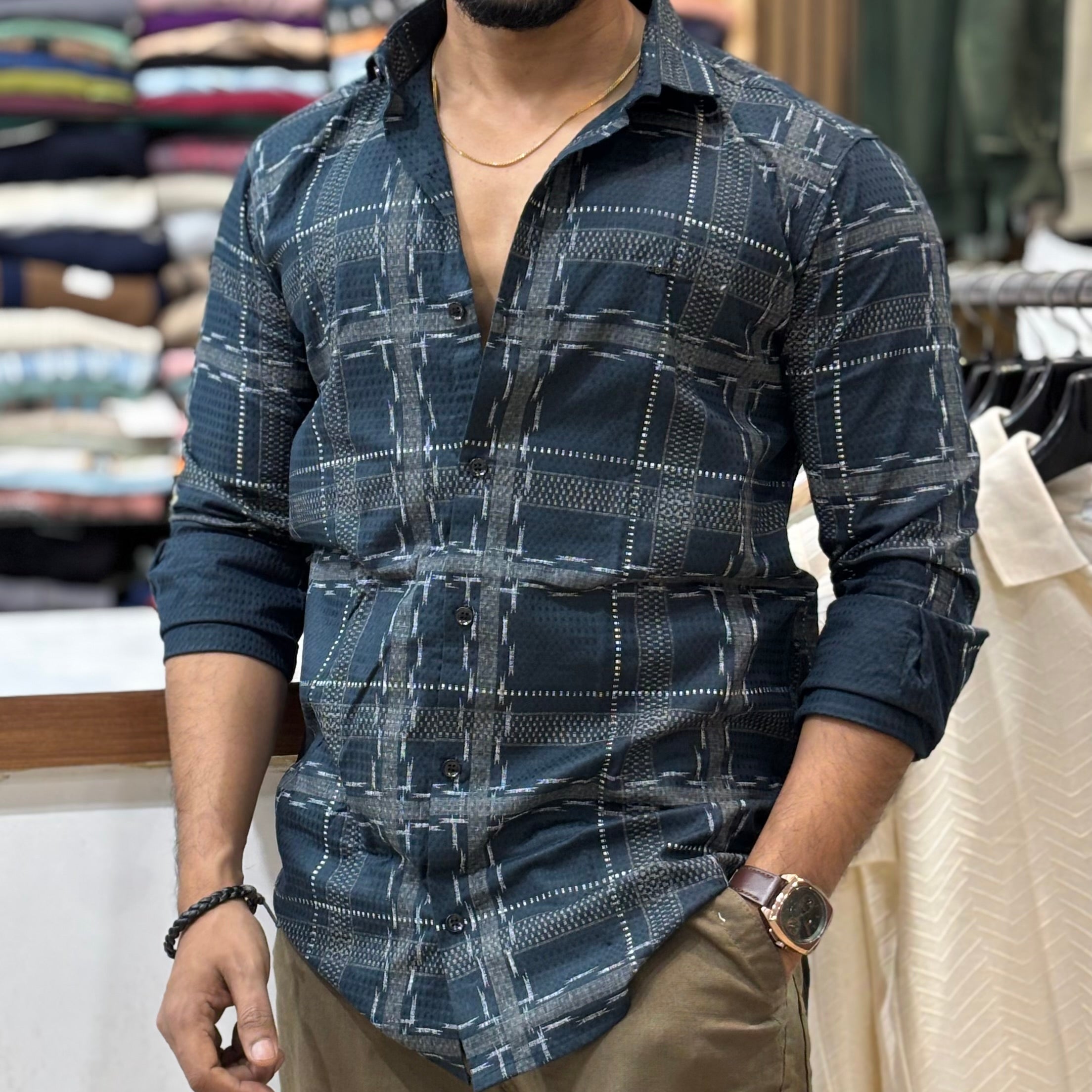 Texture Teal Check Shirt