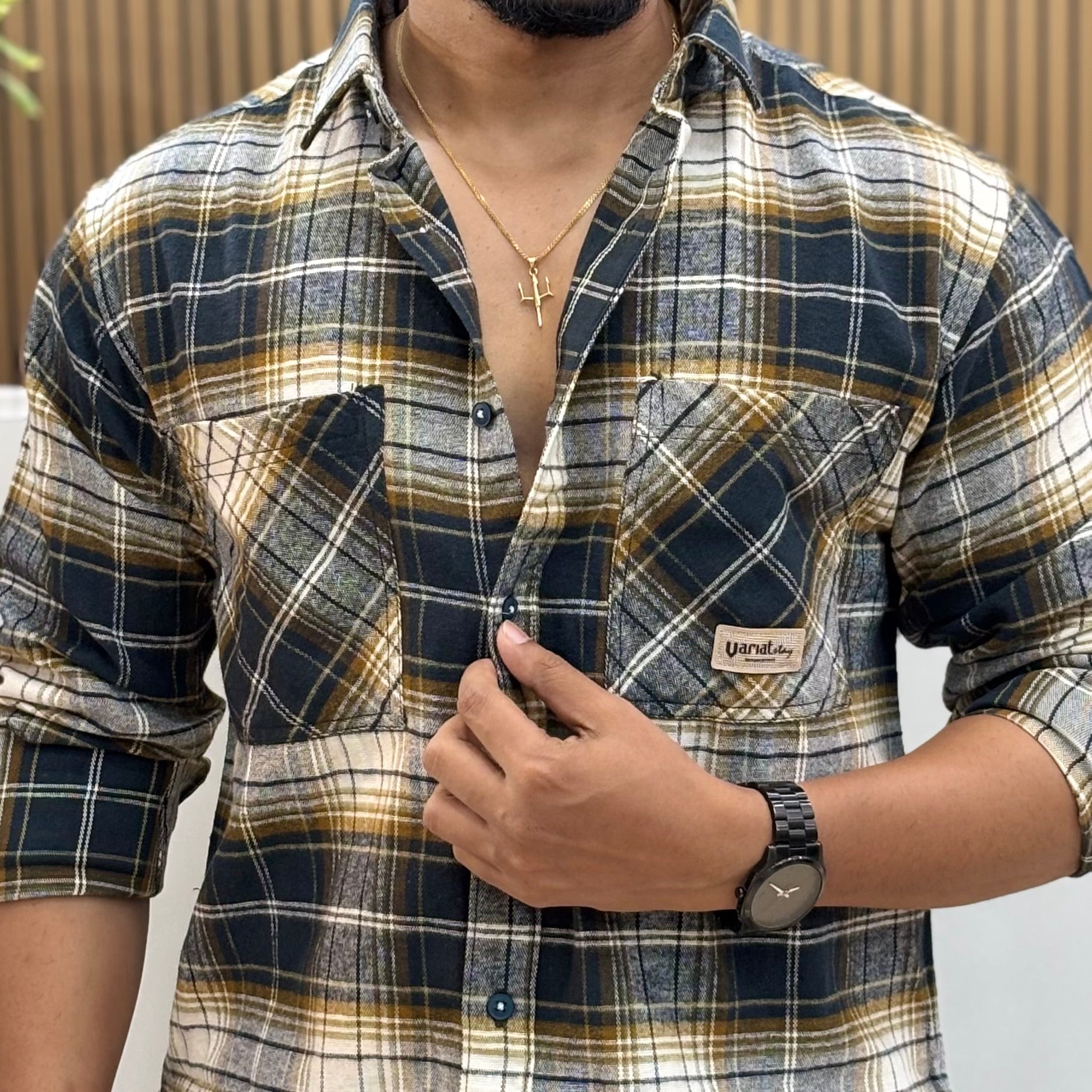 Boxy Fit Check Shirt for Men