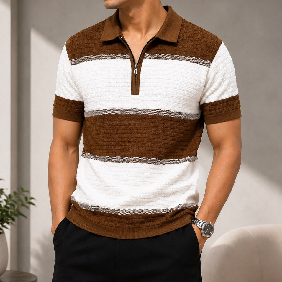 Textured Zip Polo T-Shirt for Men