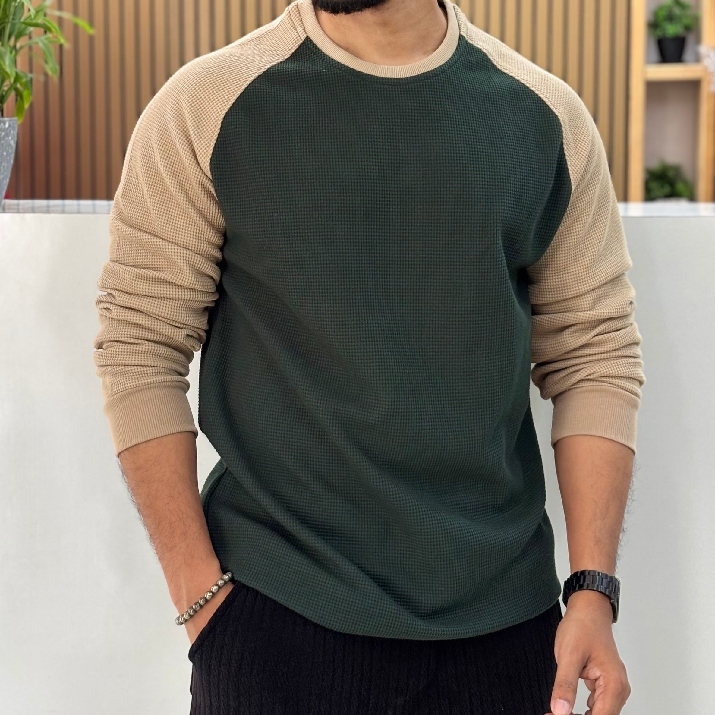 Waffle Raglan Full Sleeve T-Shirt