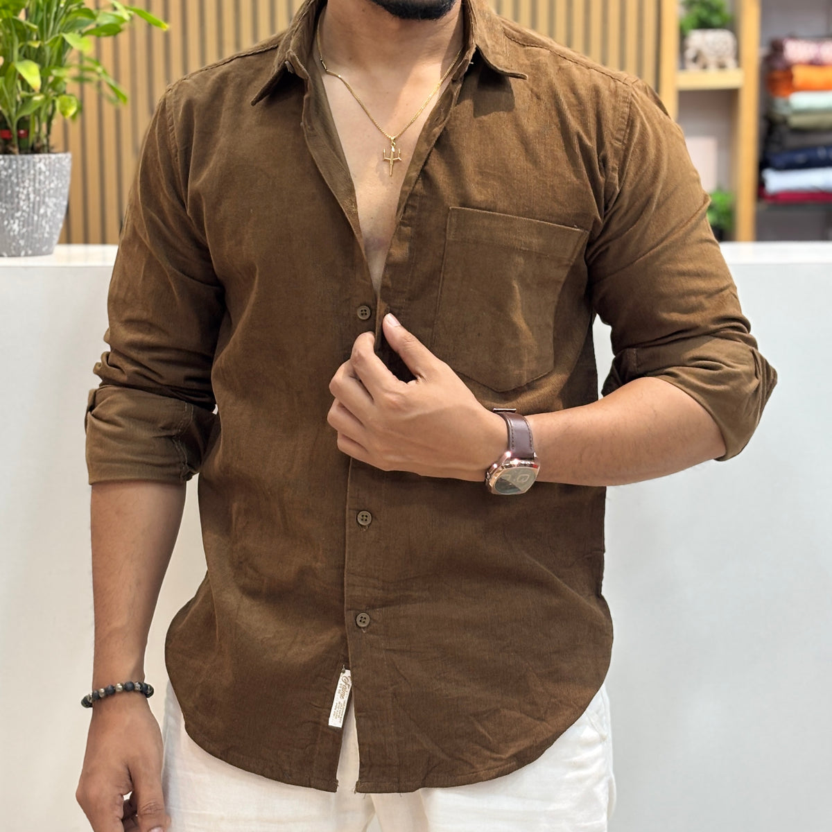 Corduroy Shirt for Men | Coffee Brown