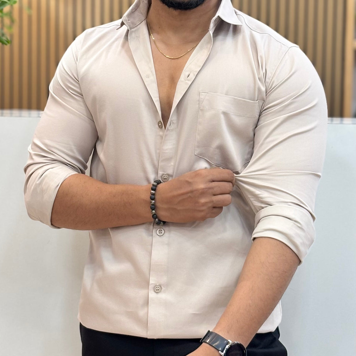 Men’s Solid Shirt Beige