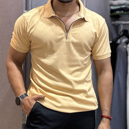 Polo T-shirt with zip - Bisque