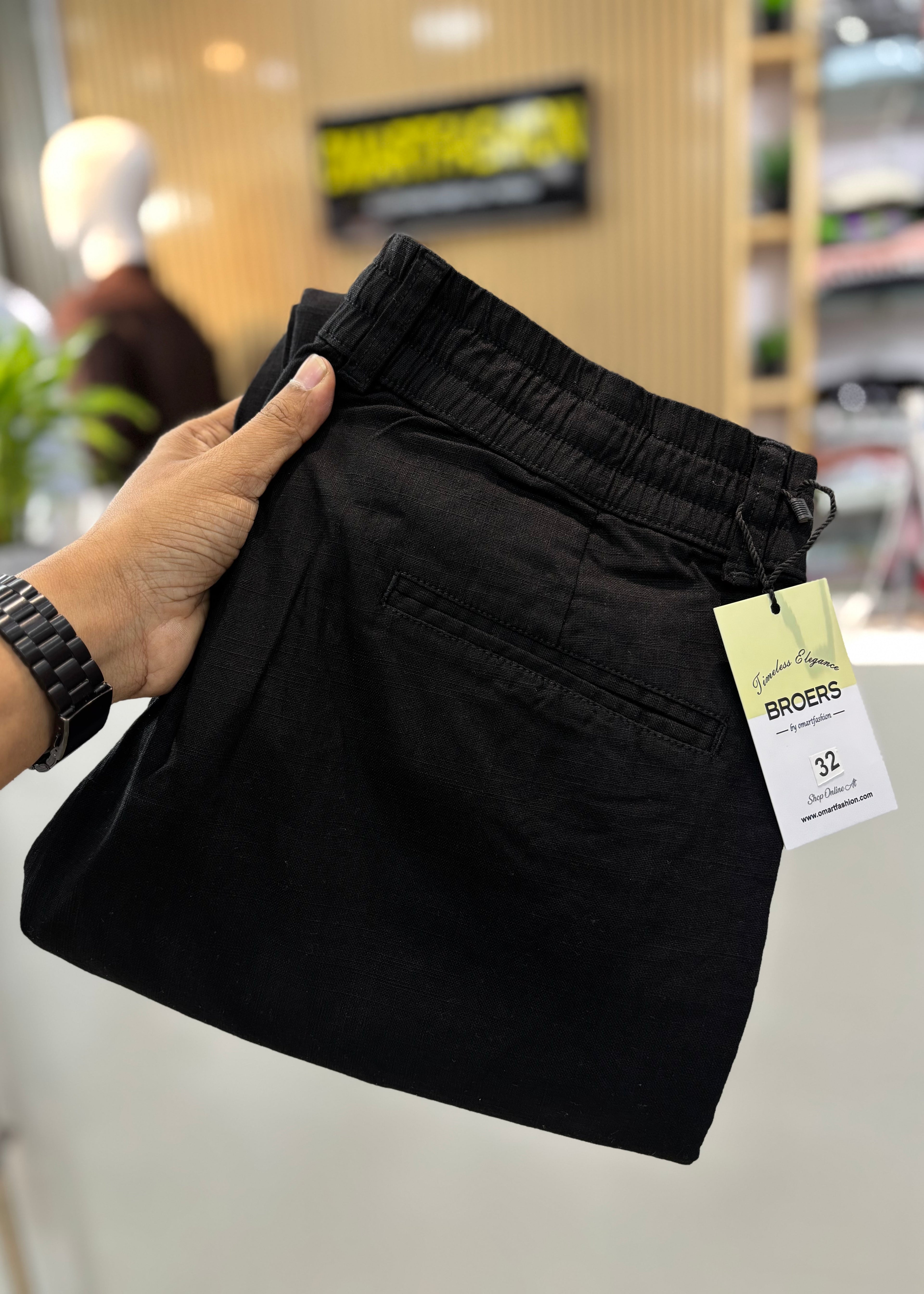 Linen Blend Cotton Pant Black