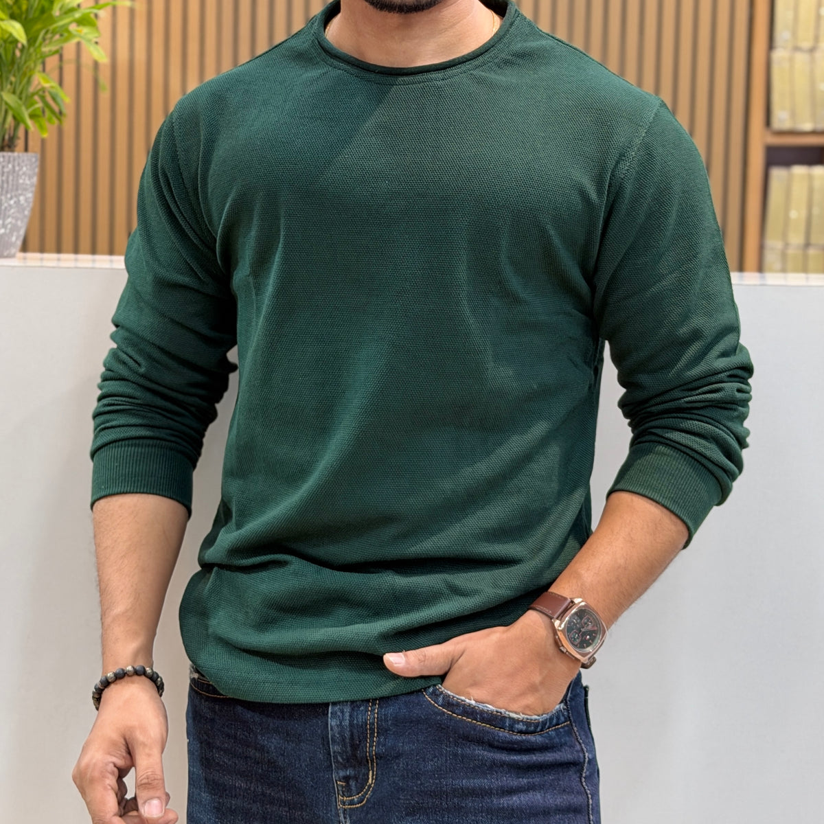 Crew Neck Full Sleeve T-Shirt – Bottle Green