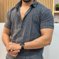 Linen Checks Half Sleeve Shirt Charcoal