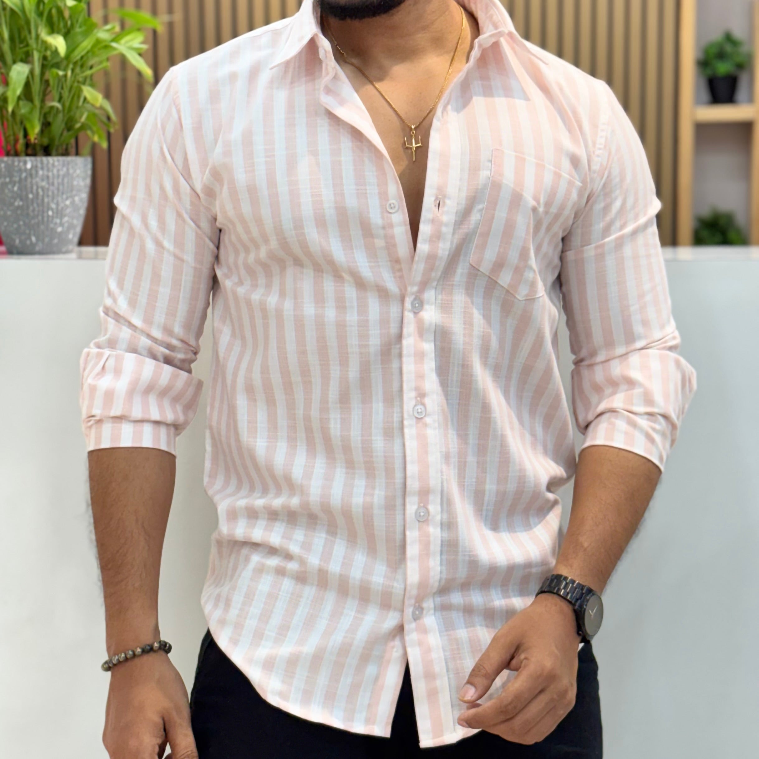 Premium Stripe Cotton Shirt - Blush Pink