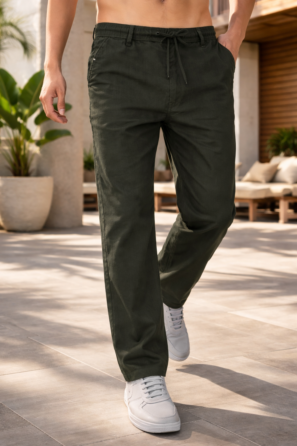 Linen Blend Cotton Pant Green