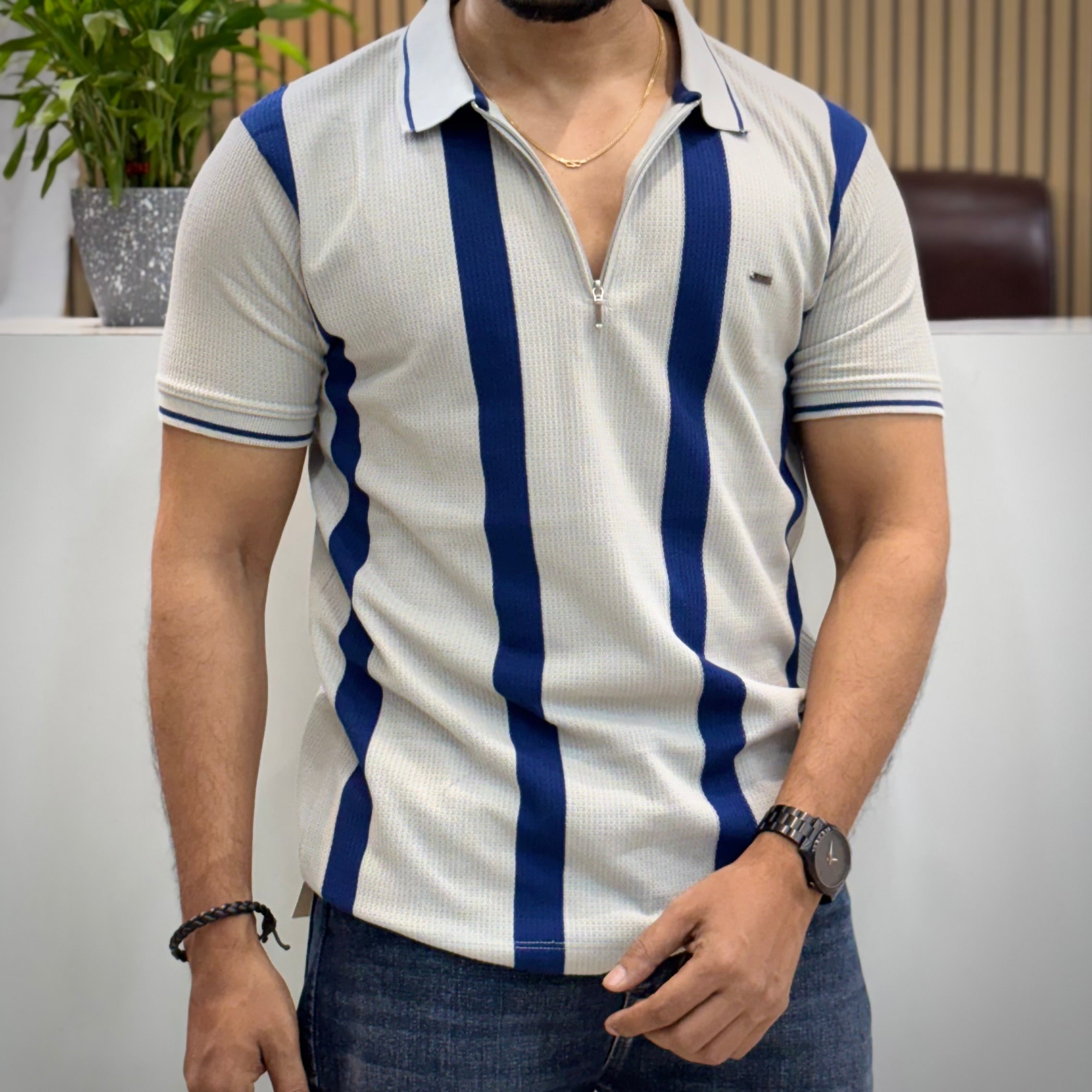 Vertical Stripe Polo T-Shirt
