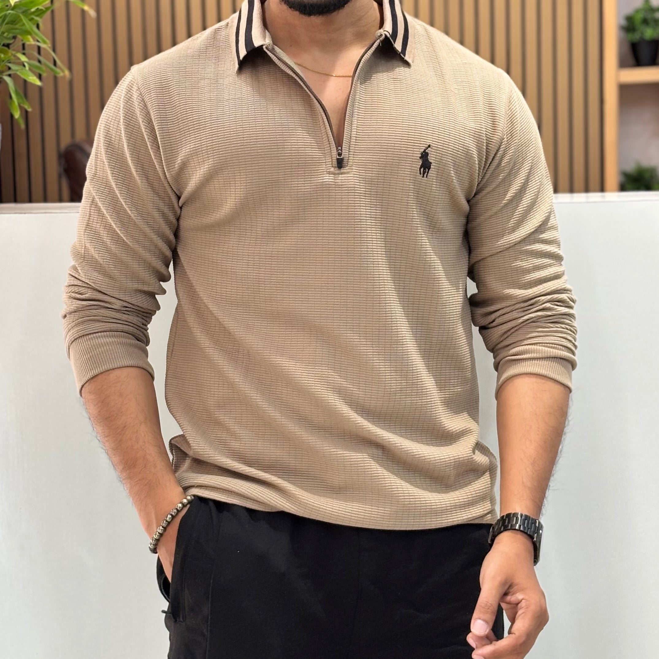Premium Full Sleeve Zip Polo T-Shirt