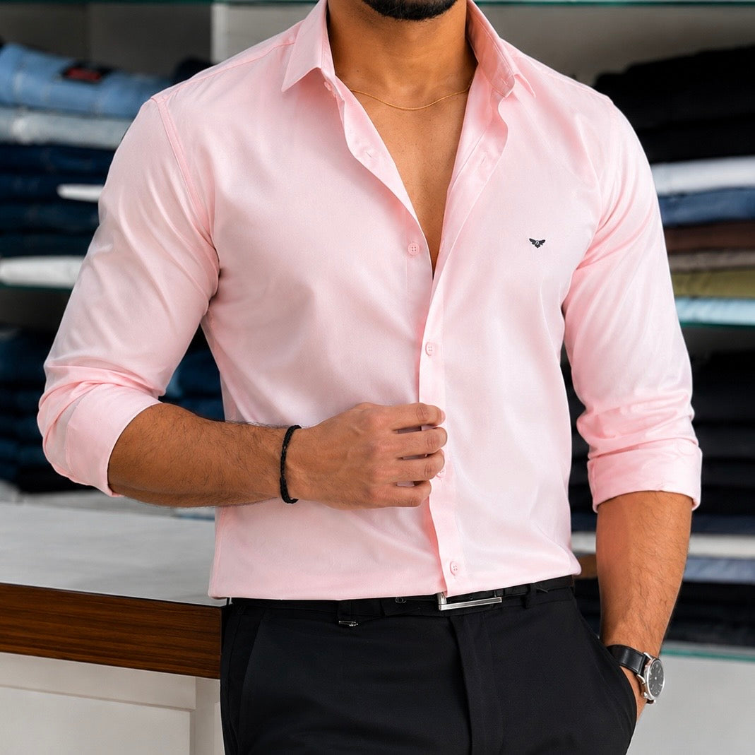 Premium Satin Solid Shirt - Baby Pink
