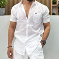 Half Sleeve Linen Blend Shirt White