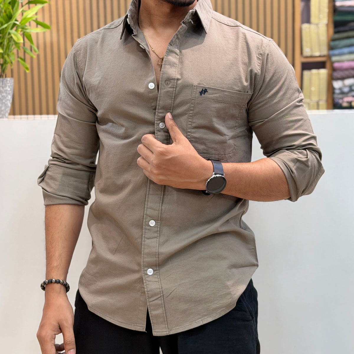 Cotton Casual Shirt - Taupe Brown