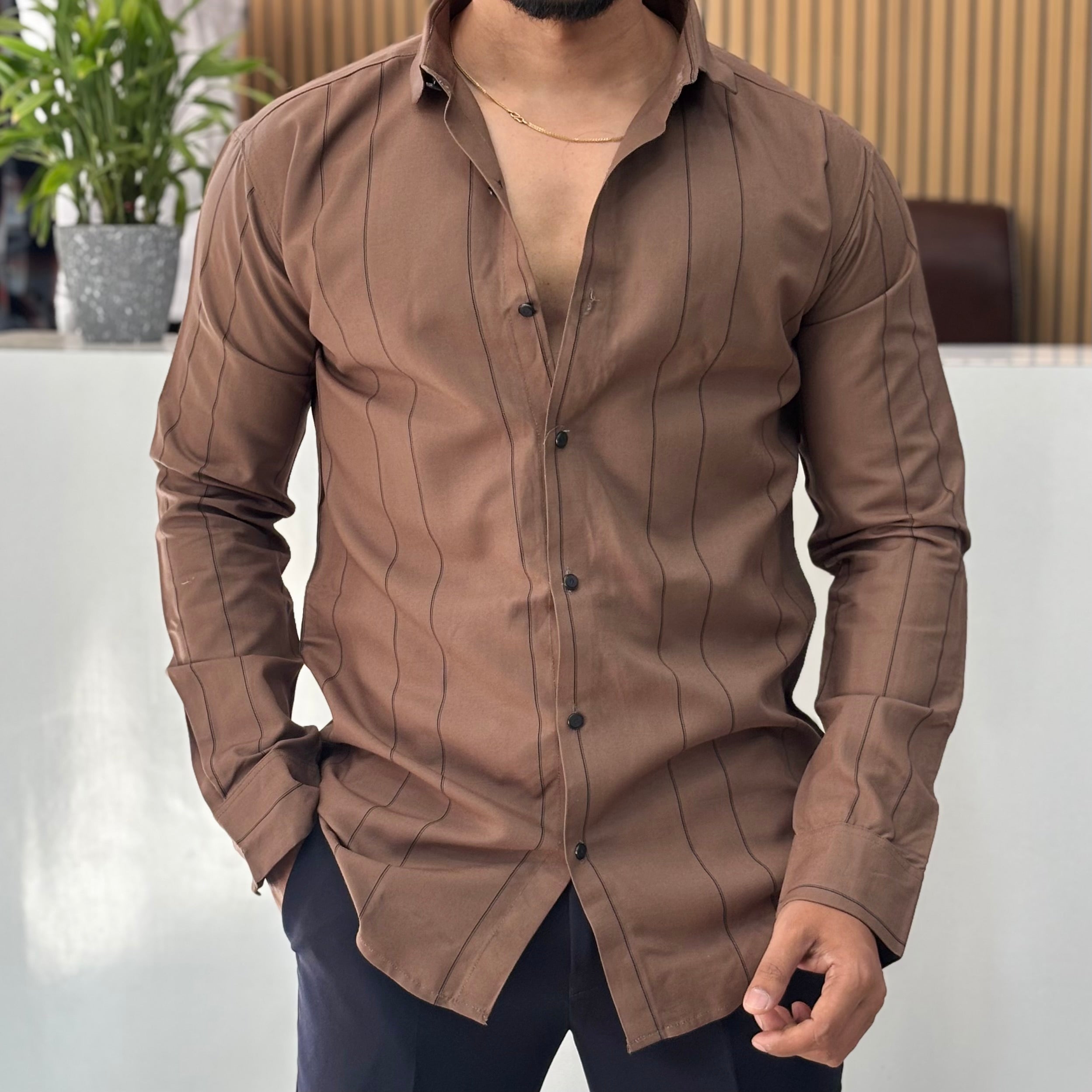 Premium Brown Stripe Shirt for Men
