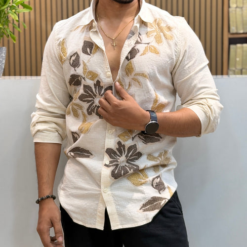 Abstract Floral Printed Casual Shirt