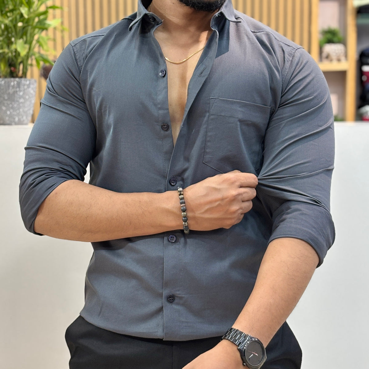Men’s Solid Shirt Slate Grey