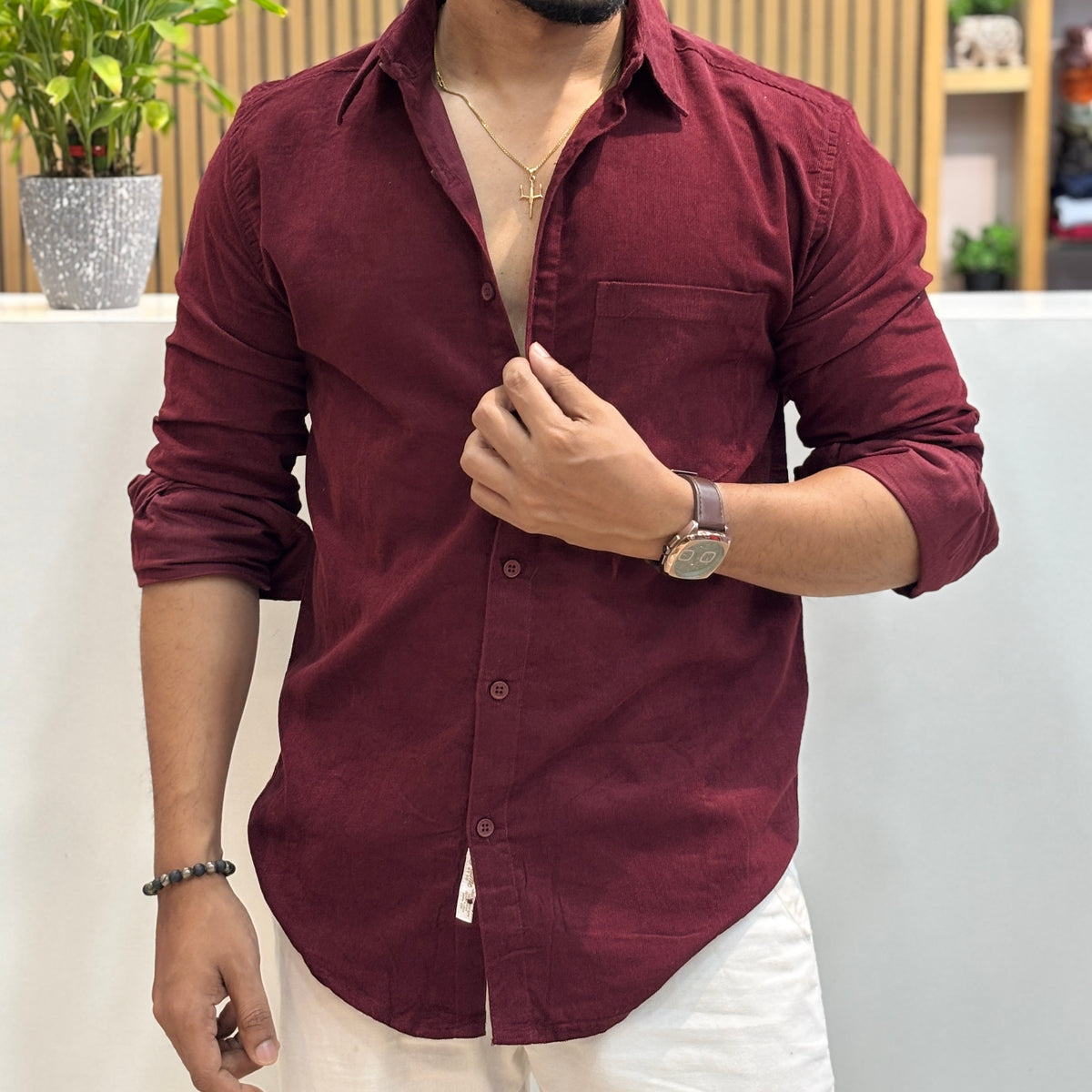 Corduroy Shirt for Men | Wine Burgundy
