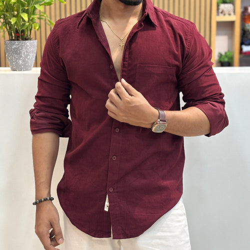 Corduroy Shirt for Men | Wine Burgundy
