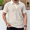 Textured Stripe Polo T-Shirt Brown & Cream