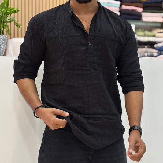 Black Self Design Short Kurta