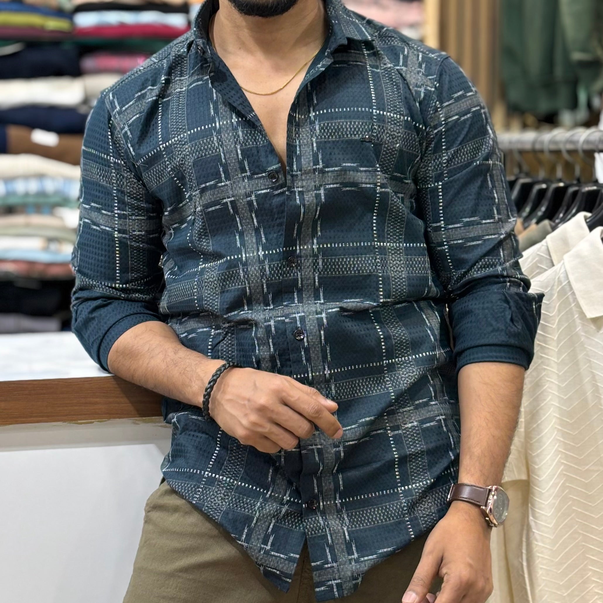 Texture Teal Check Shirt