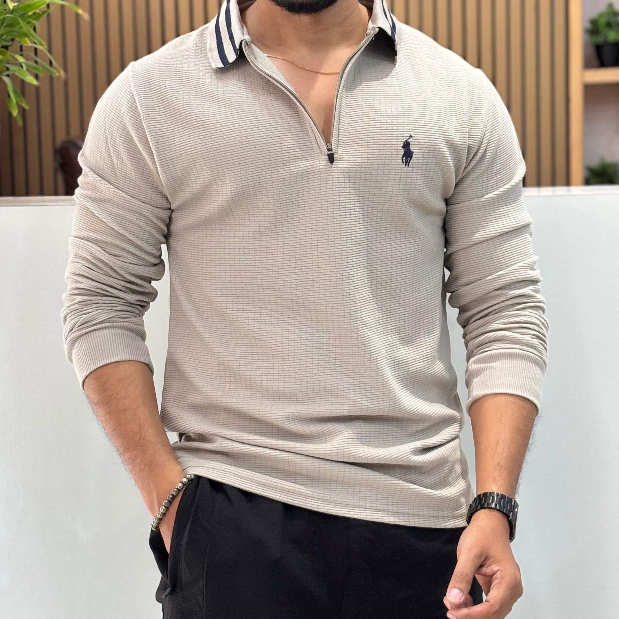 Premium Full Sleeve Zip Polo T-Shirt