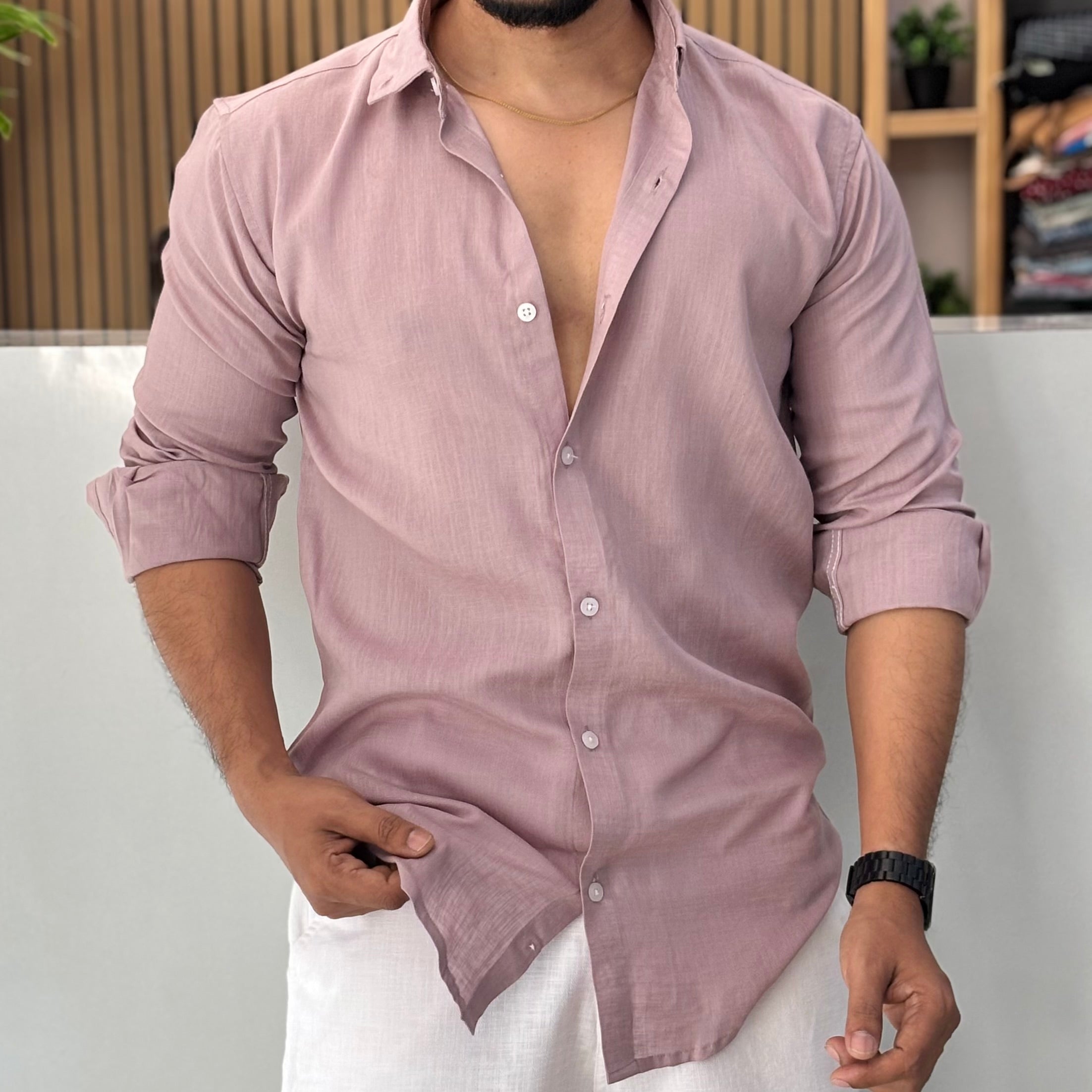 Premium Linen Shirt for Men – Dusty Rose